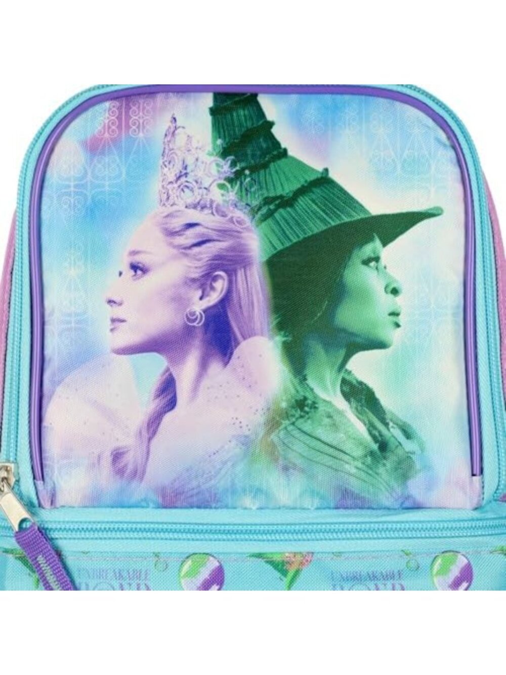 Insulated Dual Compartment Tote Bag - Glinda & Elphaba Design, 9" Lunch Box - Picture 6 of 7
